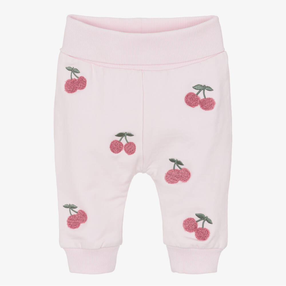 NAME IT-Baby Girls Pale Pink Organic Joggers with Cherry Detail | Childrensalon Outlet