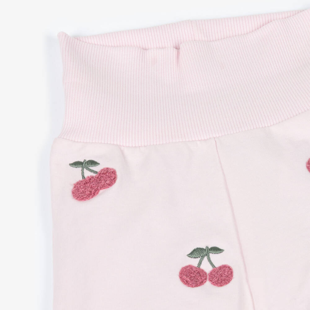 NAME IT-Baby Girls Pale Pink Organic Joggers with Cherry Detail | Childrensalon Outlet