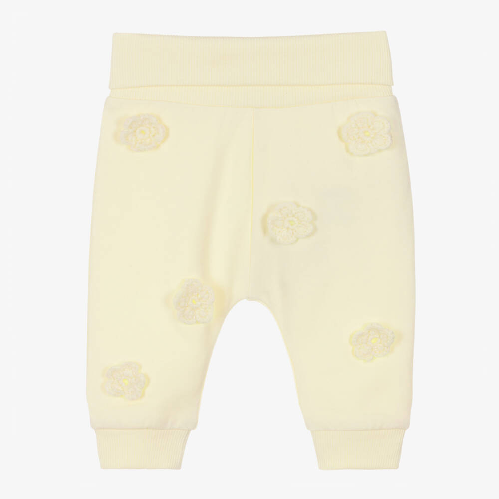 NAME IT-Baby Girls Yellow Crochet Flower Organic Cotton Joggers | Childrensalon Outlet