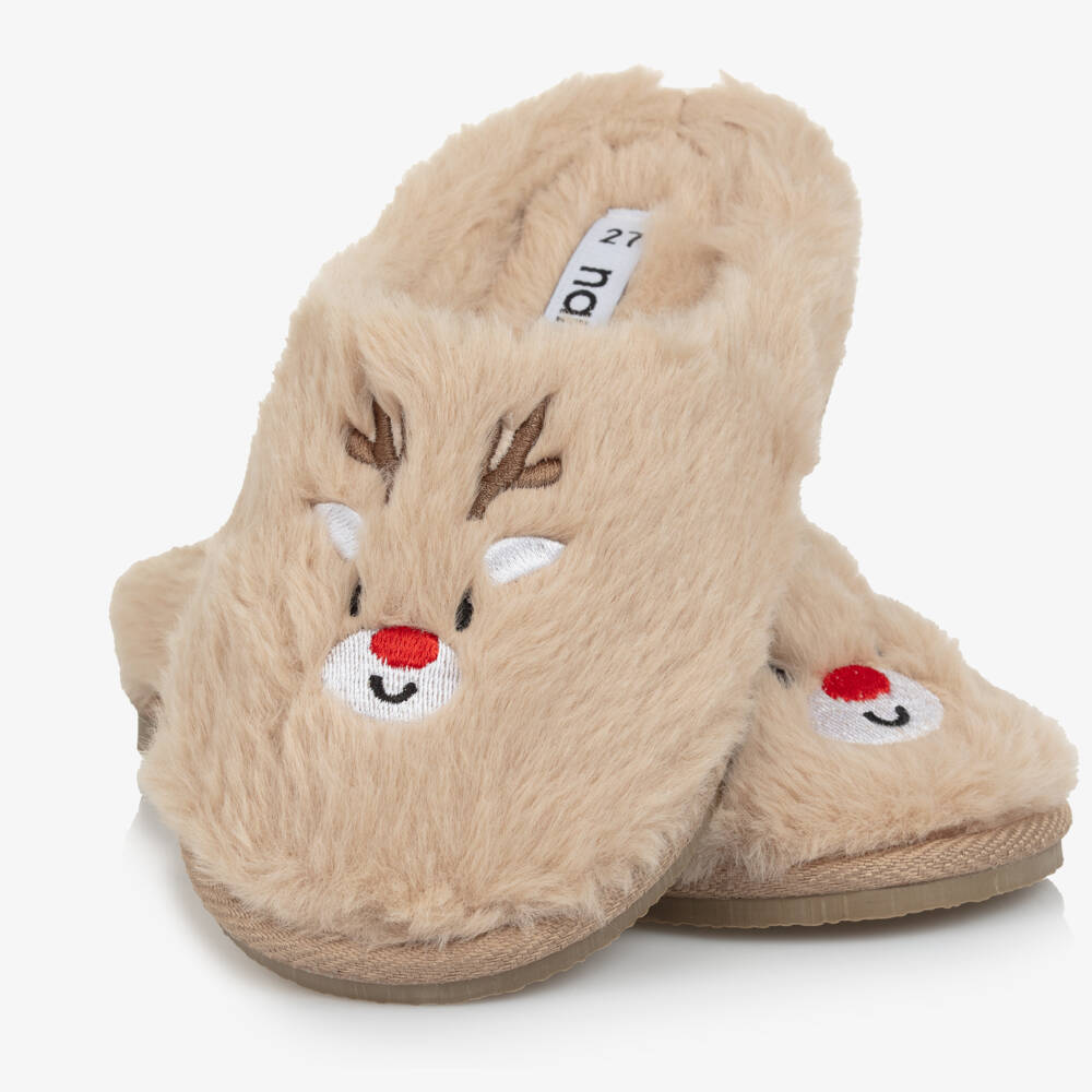 NAME IT-Beige Faux Fur Reindeer Slippers | Childrensalon Outlet