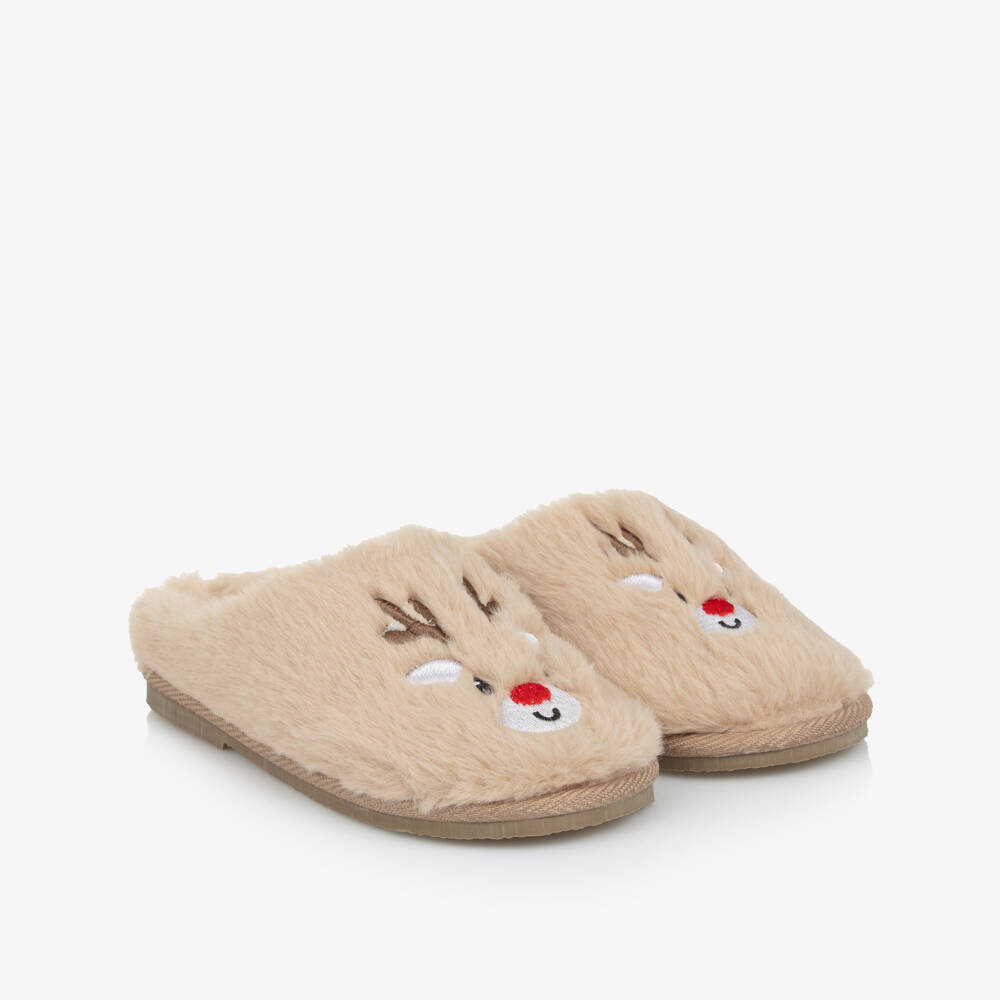 NAME IT-Beige Faux Fur Reindeer Slippers | Childrensalon Outlet