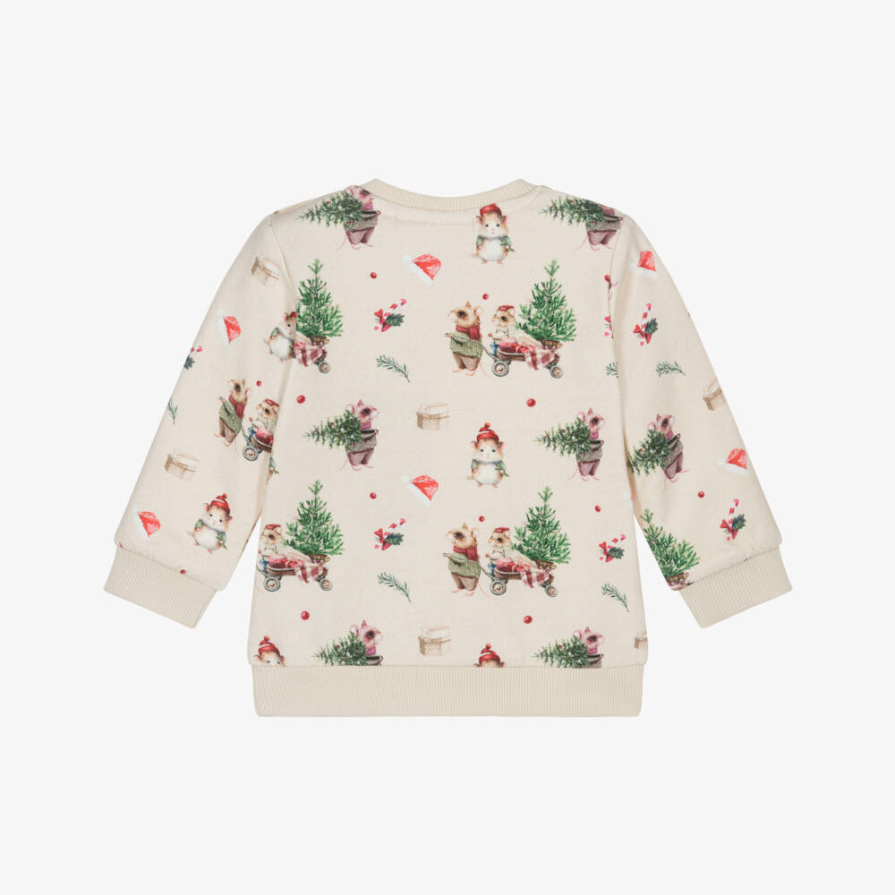 NAME IT-Beige Festive Organic Cotton Jersey Baby Sweatshirt | Childrensalon Outlet