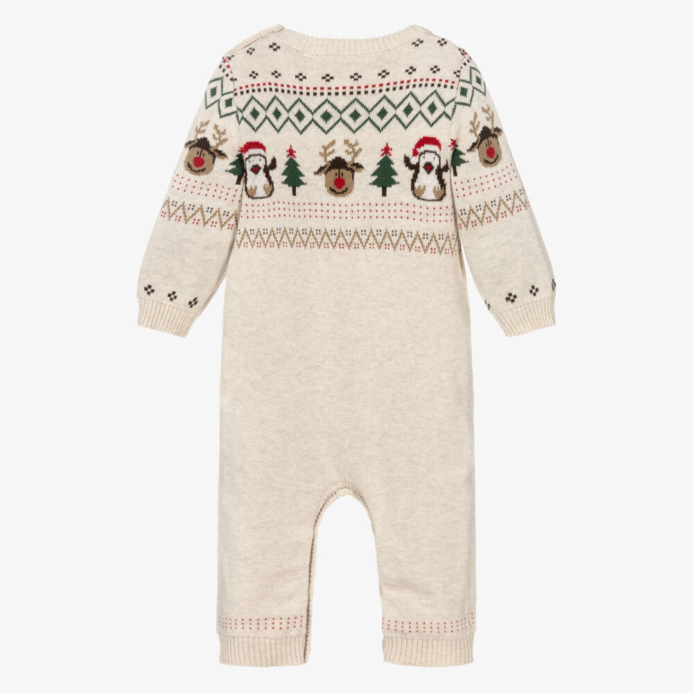 NAME IT-Beige Festive Pattern Knitted Cotton Romper | Childrensalon Outlet