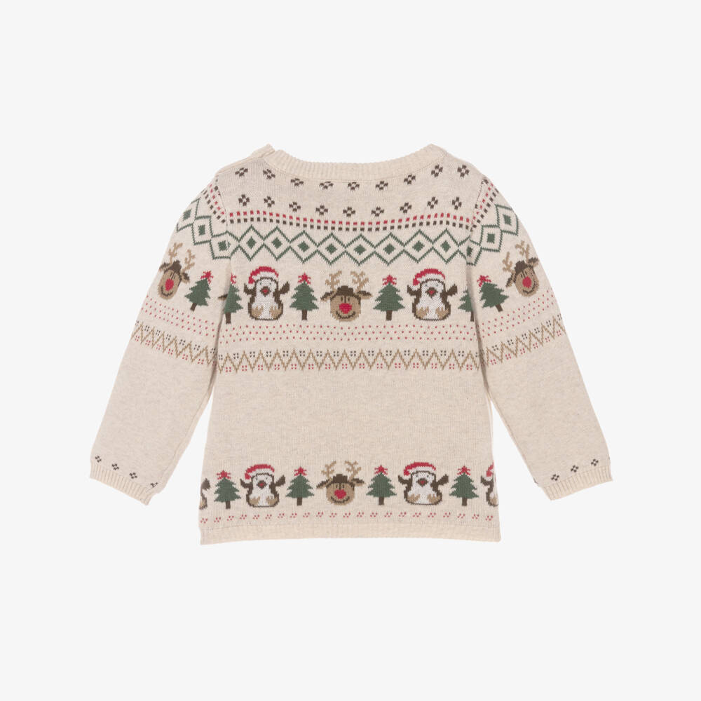 NAME IT-Beige Organic Cotton Christmas Fair Isle Baby Sweater | Childrensalon Outlet