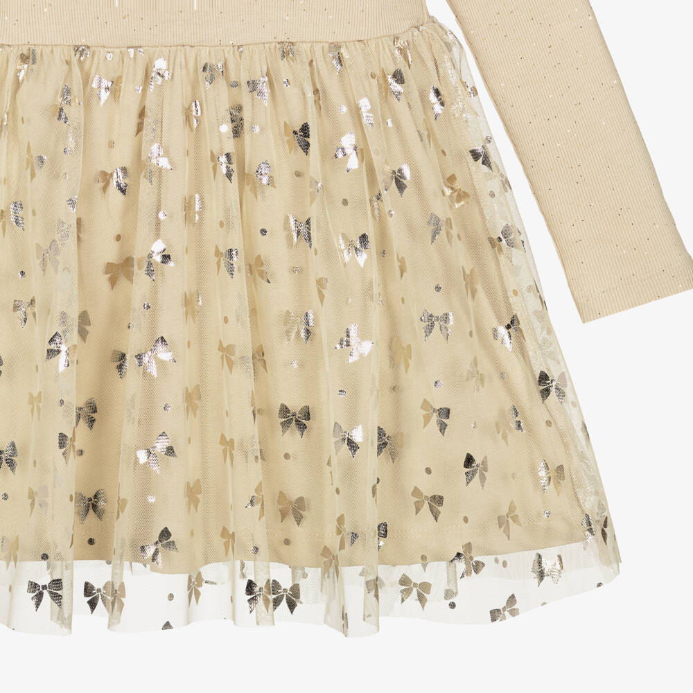 NAME IT-Beige Rib And Tulle Dress | Childrensalon Outlet