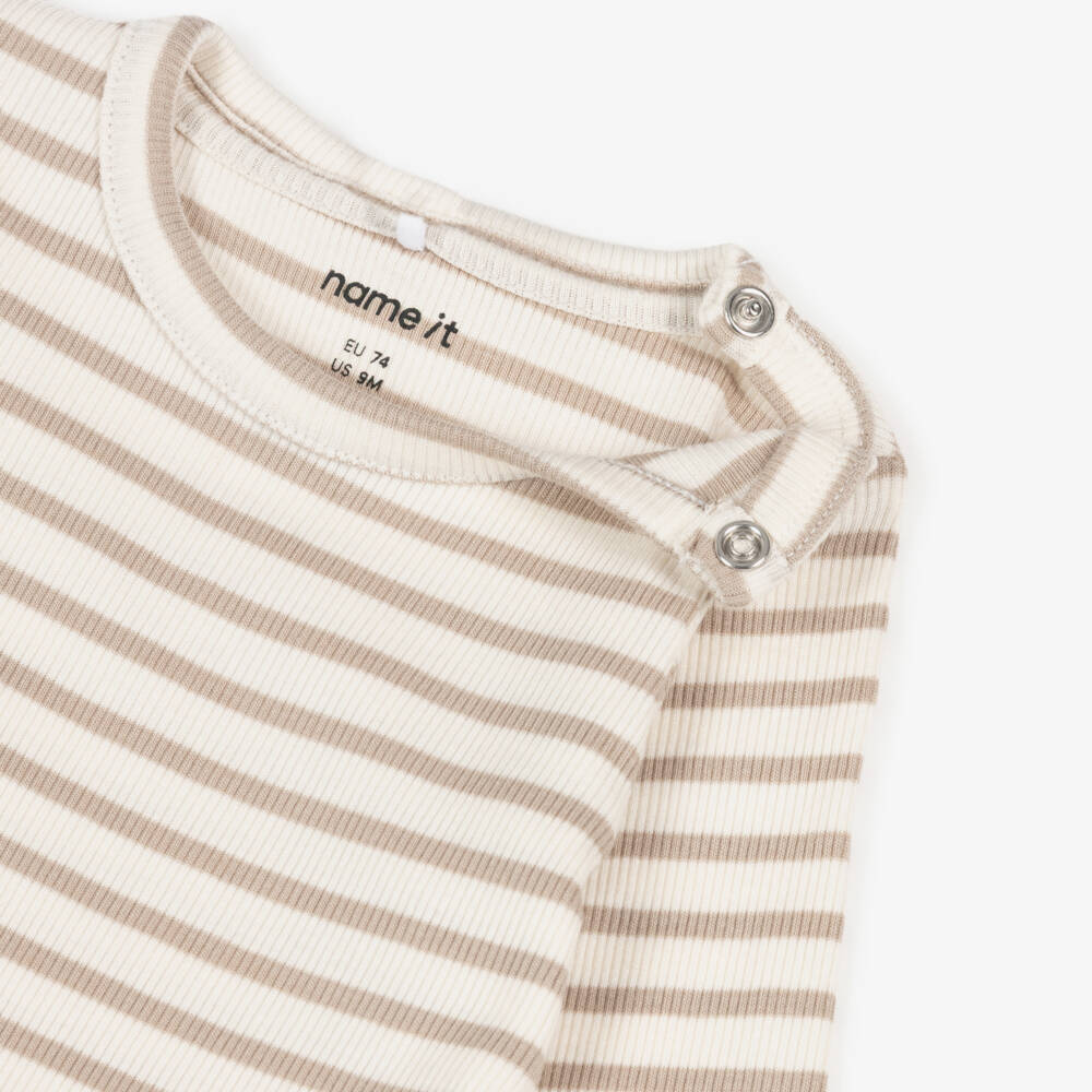 NAME IT-Beige Stripe Bodyvest | Childrensalon Outlet