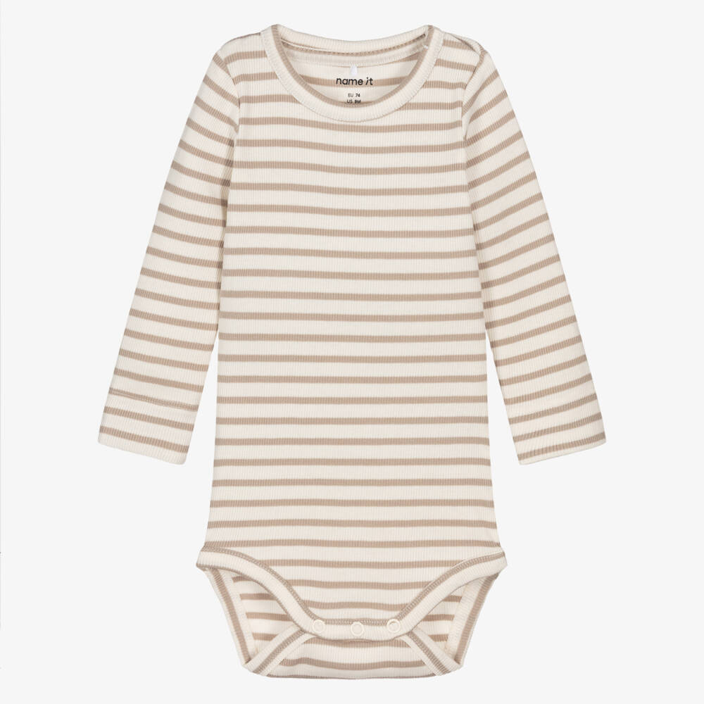 NAME IT-Beige Stripe Bodyvest | Childrensalon Outlet