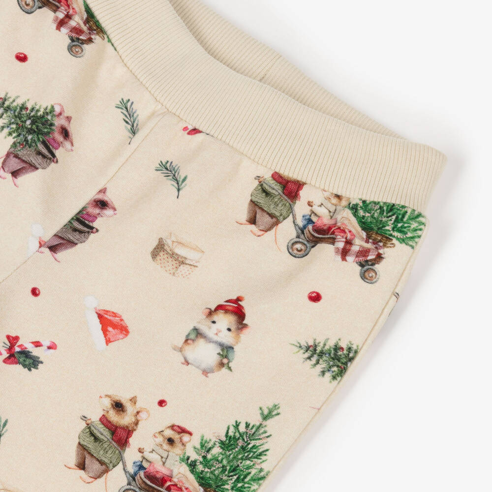 NAME IT-Beige Xmas Mouse Print Jogger | Childrensalon Outlet
