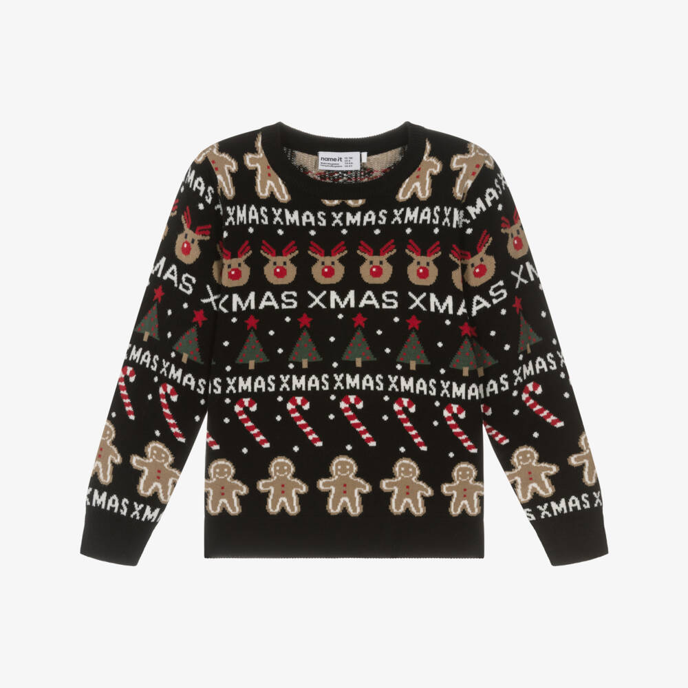 NAME IT-Black Knitted Festive Sweater | Childrensalon Outlet