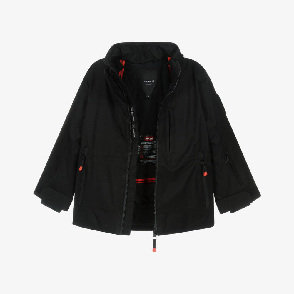 NAME IT-Black Technical Ski Jacket with Removable Hood | Childrensalon Outlet