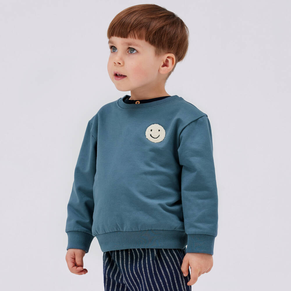 NAME IT-Boys Airy Blue Smiley Sweatshirt | Childrensalon Outlet
