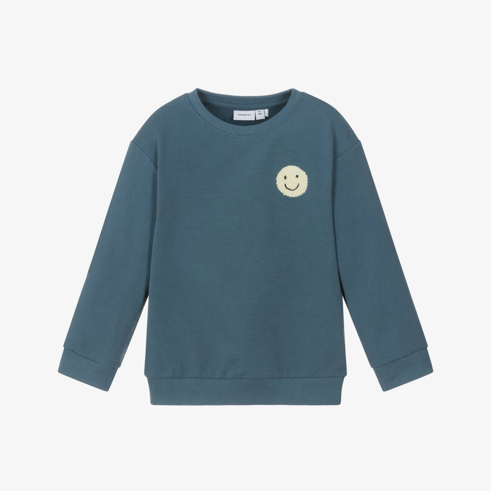 NAME IT-Boys Airy Blue Smiley Sweatshirt | Childrensalon Outlet