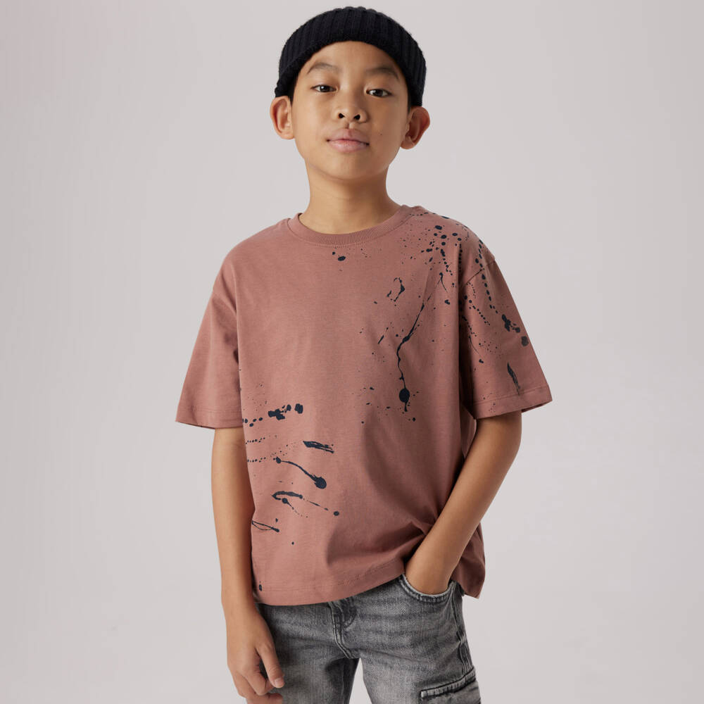 NAME IT-Boys Artistic Brown Cotton Tee | Childrensalon Outlet
