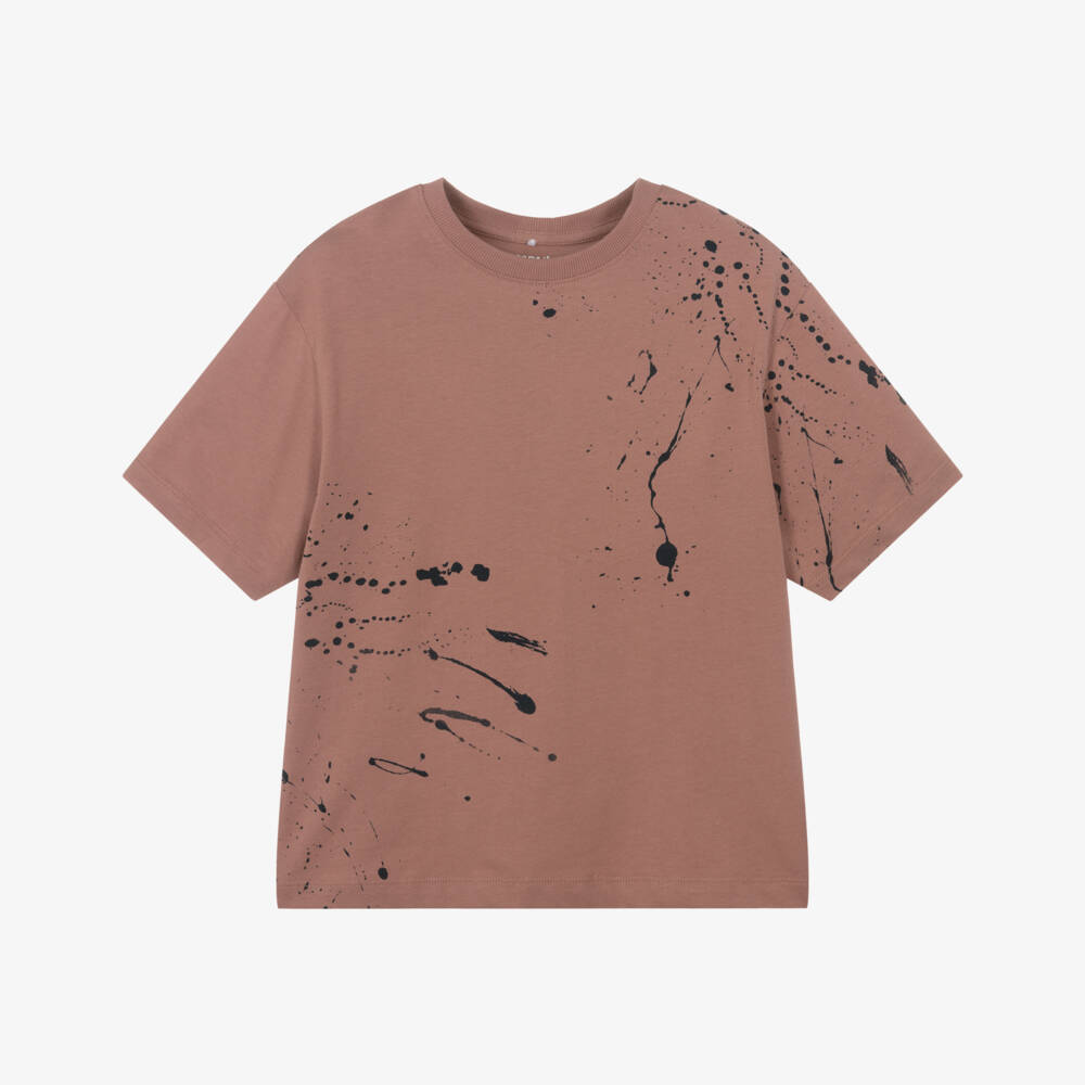 NAME IT-Boys Artistic Brown Cotton Tee | Childrensalon Outlet