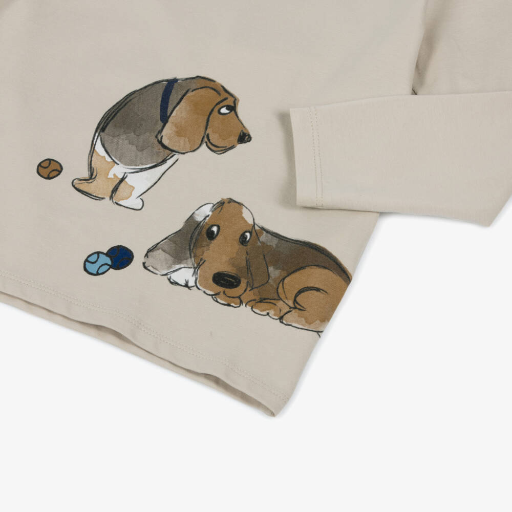 NAME IT-Boys Beige Cotton Basset Hounds T-Shirt | Childrensalon Outlet