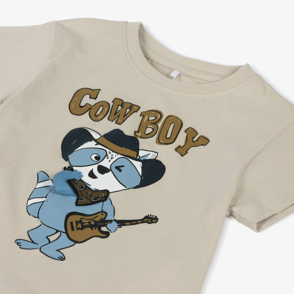 NAME IT-Boys Beige Cotton Cowboy T-Shirt | Childrensalon Outlet