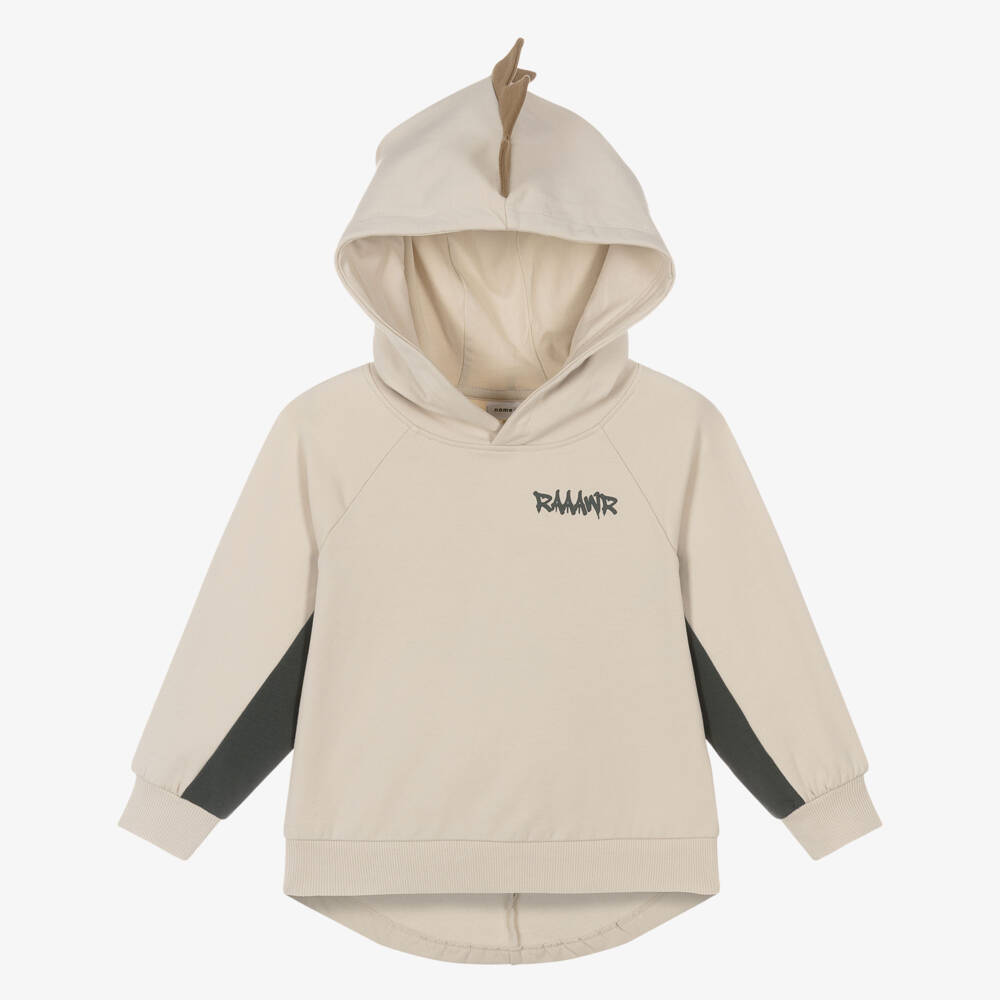 NAME IT-Boys Beige Cotton Dinosaur Hoodie | Childrensalon Outlet