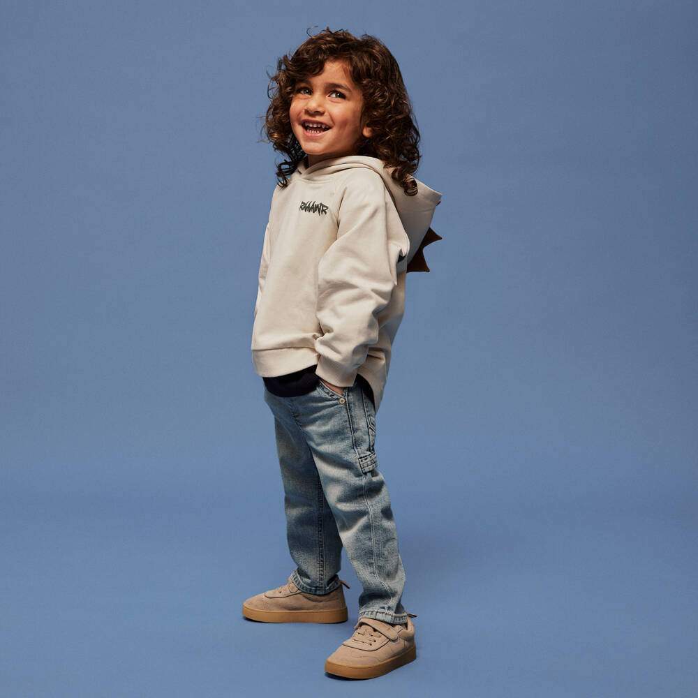 NAME IT-Boys Beige Cotton Dinosaur Hoodie | Childrensalon Outlet