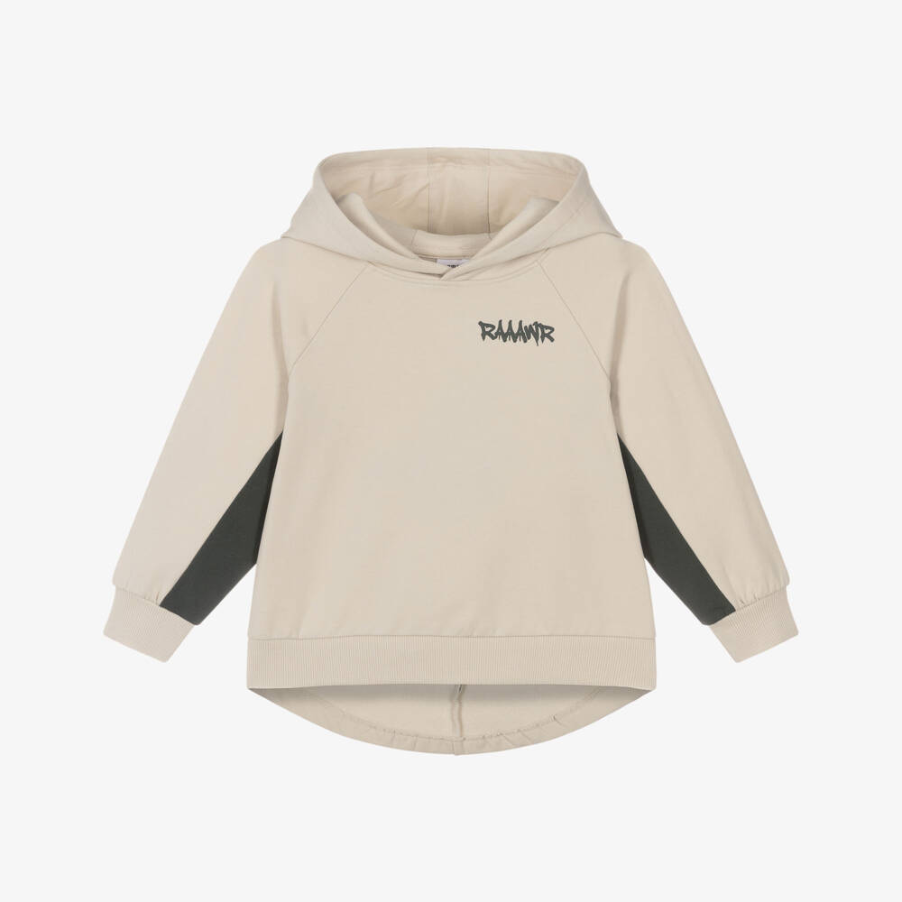 NAME IT-Boys Beige Cotton Dinosaur Hoodie | Childrensalon Outlet