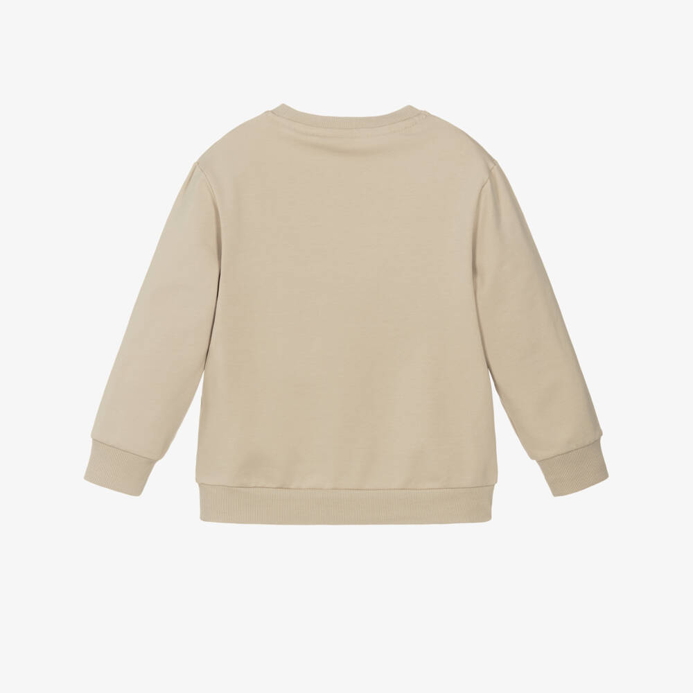 NAME IT-Boys Beige Cotton Jersey Teddy Bear Motif Sweatshirt | Childrensalon Outlet