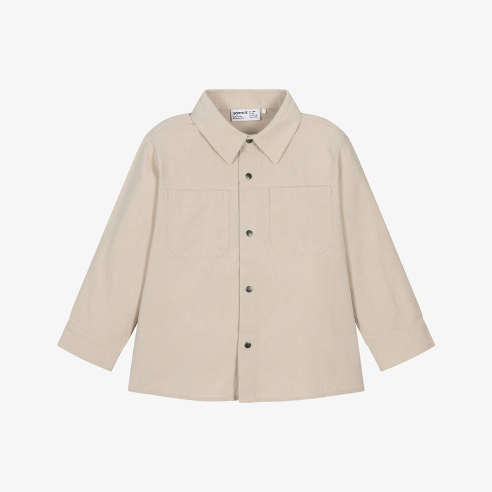 NAME IT-Boys Beige Cotton Shirt with Pockets | Childrensalon Outlet