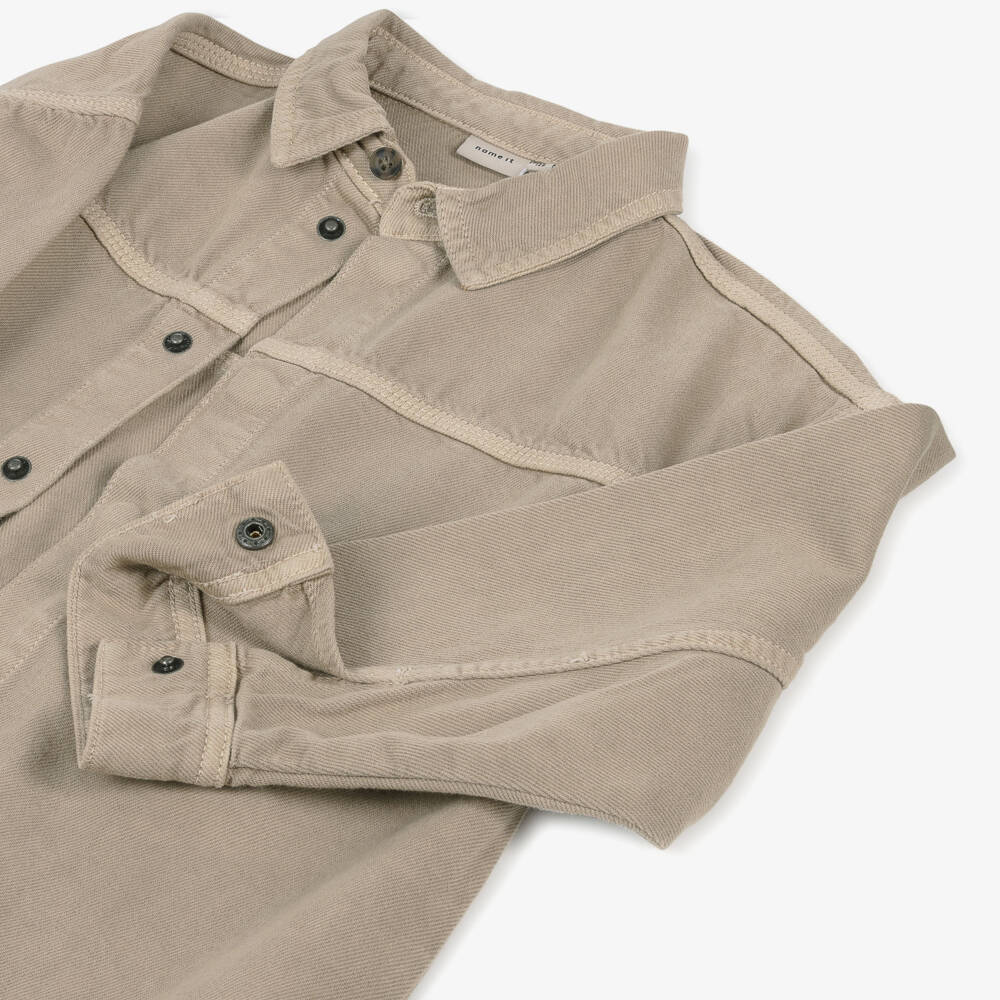 NAME IT-Boys Beige Cotton Twill Overshirt | Childrensalon Outlet