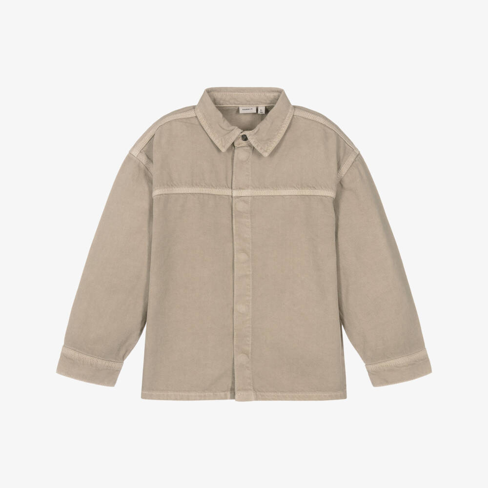 NAME IT-Boys Beige Cotton Twill Overshirt | Childrensalon Outlet