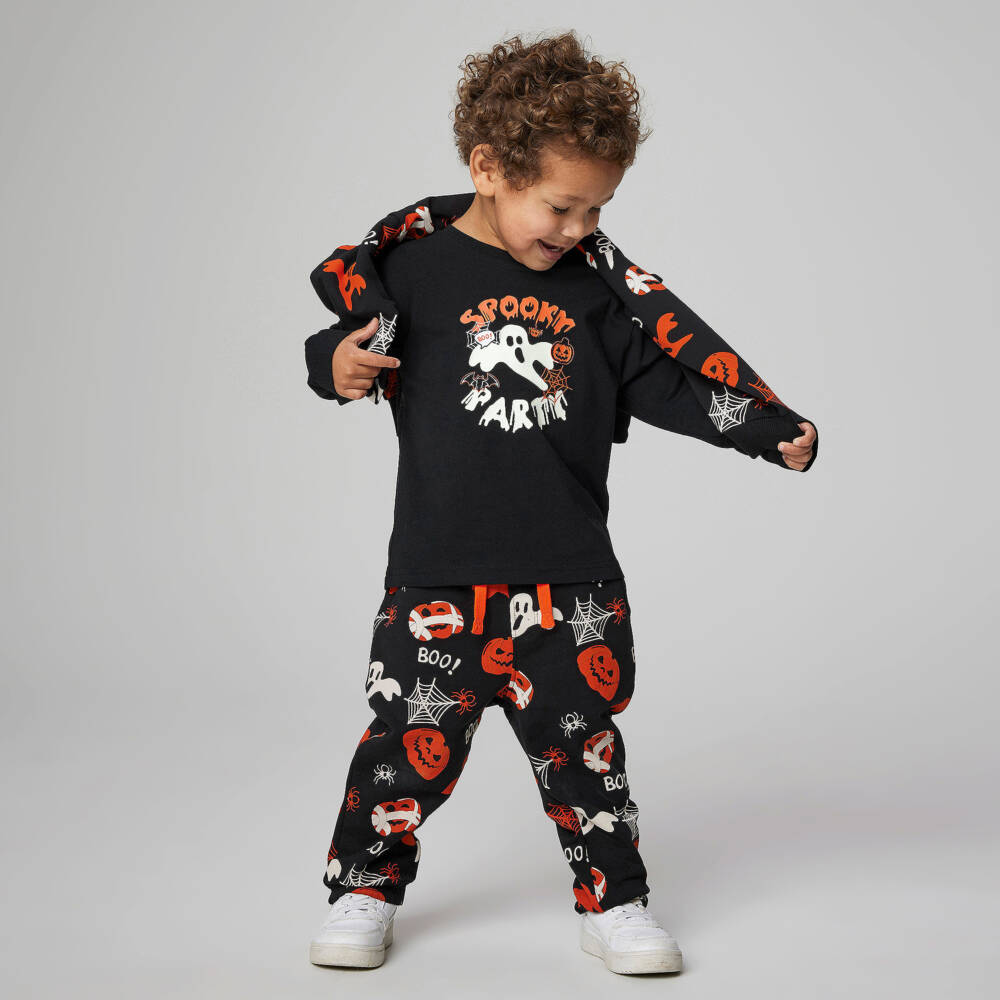 NAME IT-Boys Black Cotton Halloween Print Joggers | Childrensalon Outlet