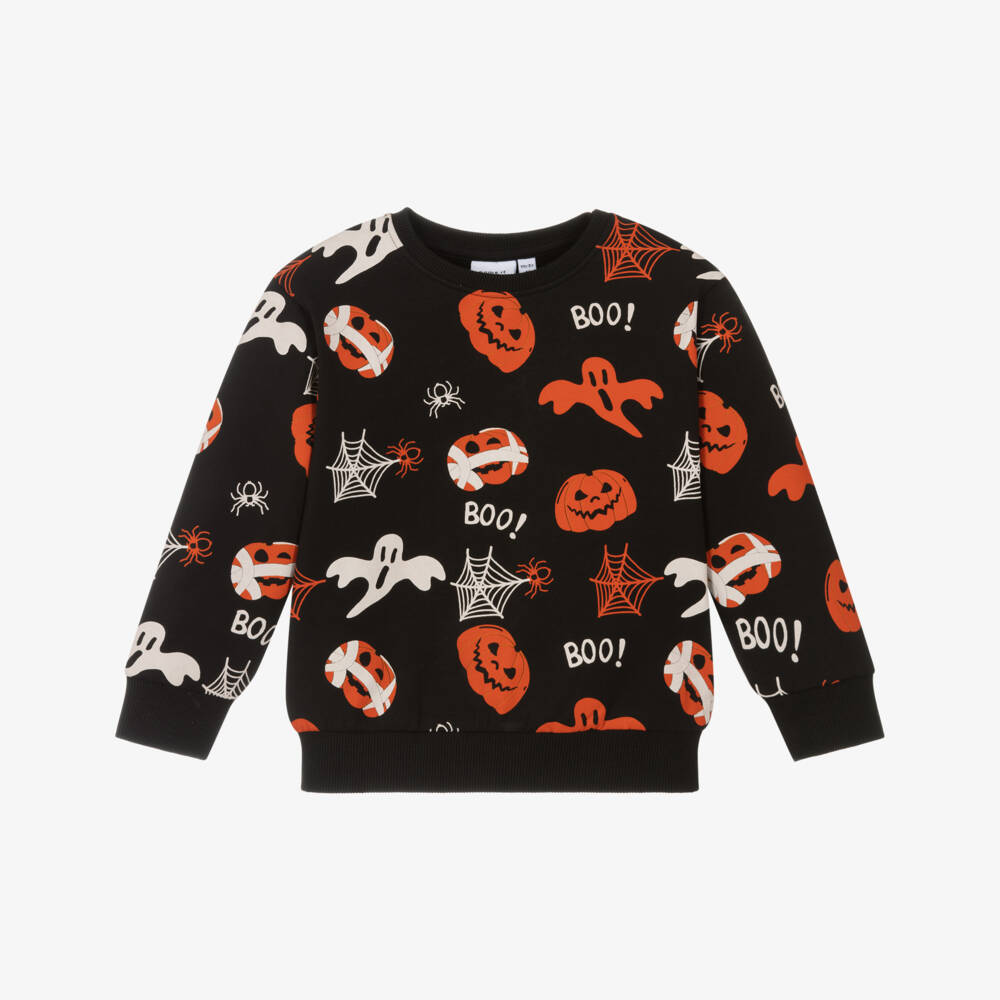 NAME IT-Boys Black Cotton Halloween Print Sweatshirt | Childrensalon Outlet