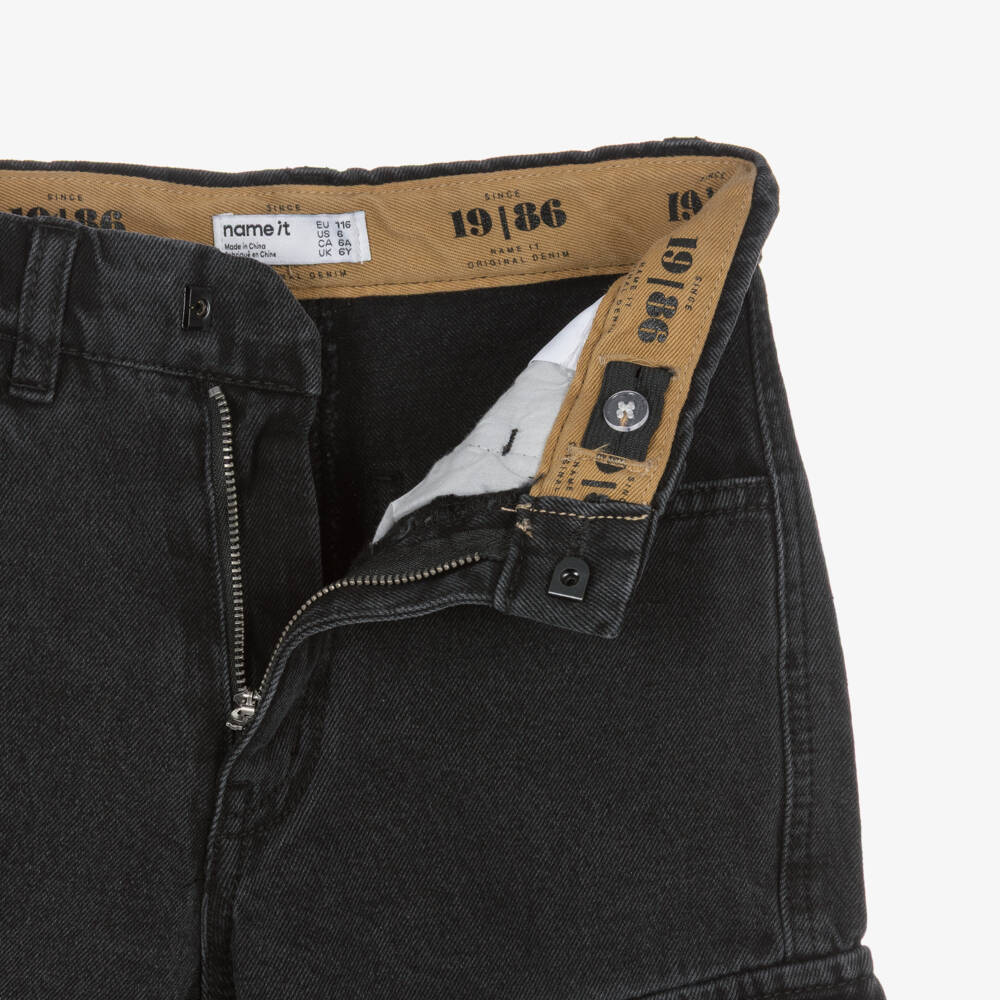 NAME IT-Boys Black Denim Cargo Pocket Shorts | Childrensalon Outlet