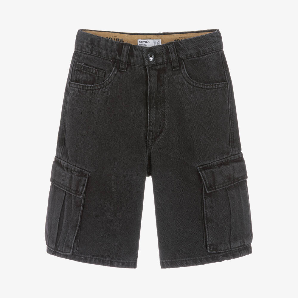 NAME IT-Boys Black Denim Cargo Pocket Shorts | Childrensalon Outlet