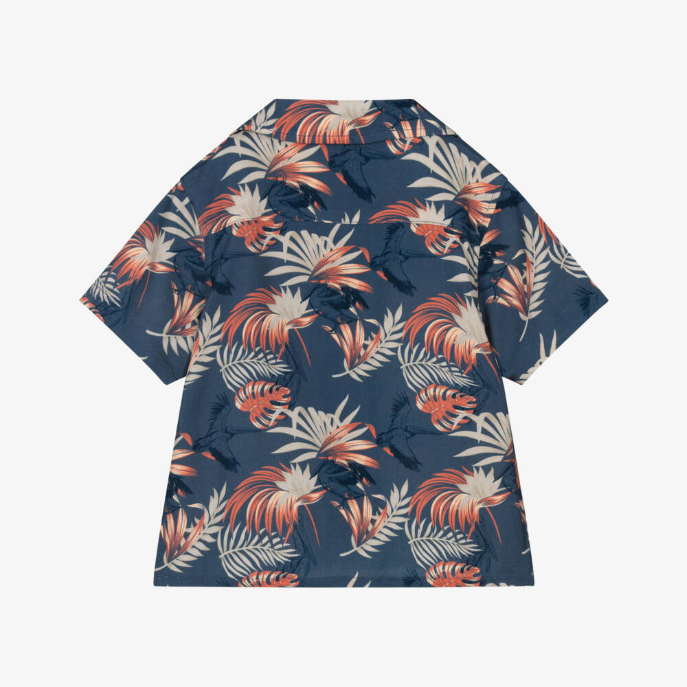 NAME IT-Boys Blue Botanical & Pelican Print Shirt | Childrensalon Outlet