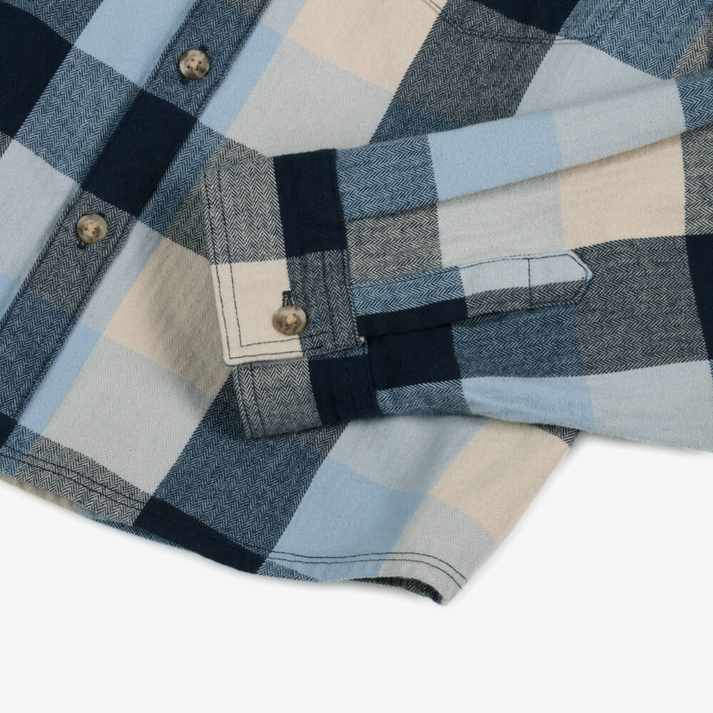 NAME IT-Boys Blue Check Organic Cotton Hooded Shirt | Childrensalon Outlet