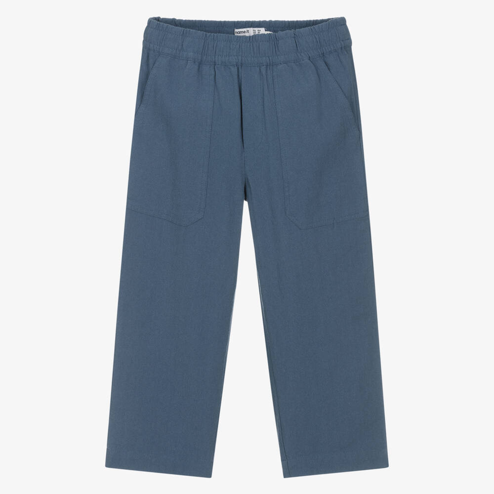 NAME IT-Boys Blue Cotton Loose Fit Trousers | Childrensalon Outlet