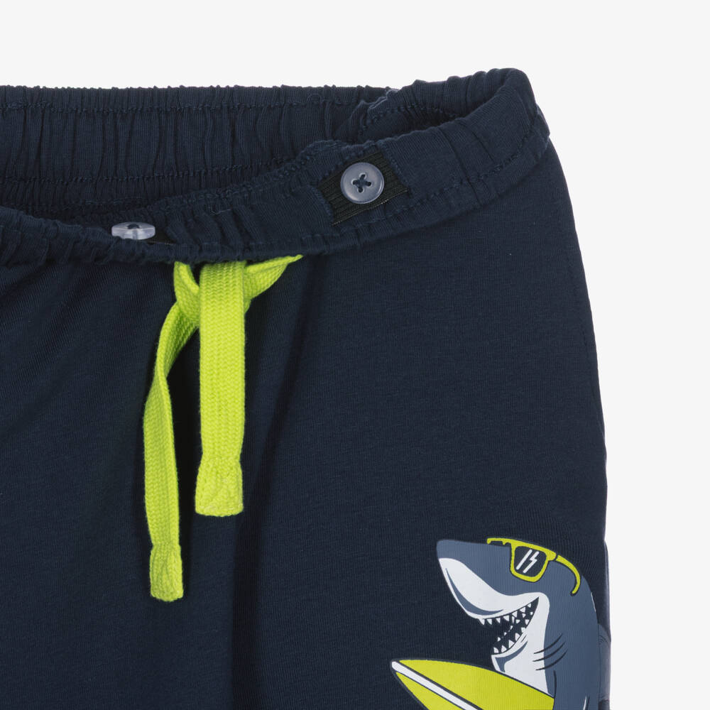 NAME IT-Boys Blue Cotton Shorts Set with Surfing Shark Print | Childrensalon Outlet