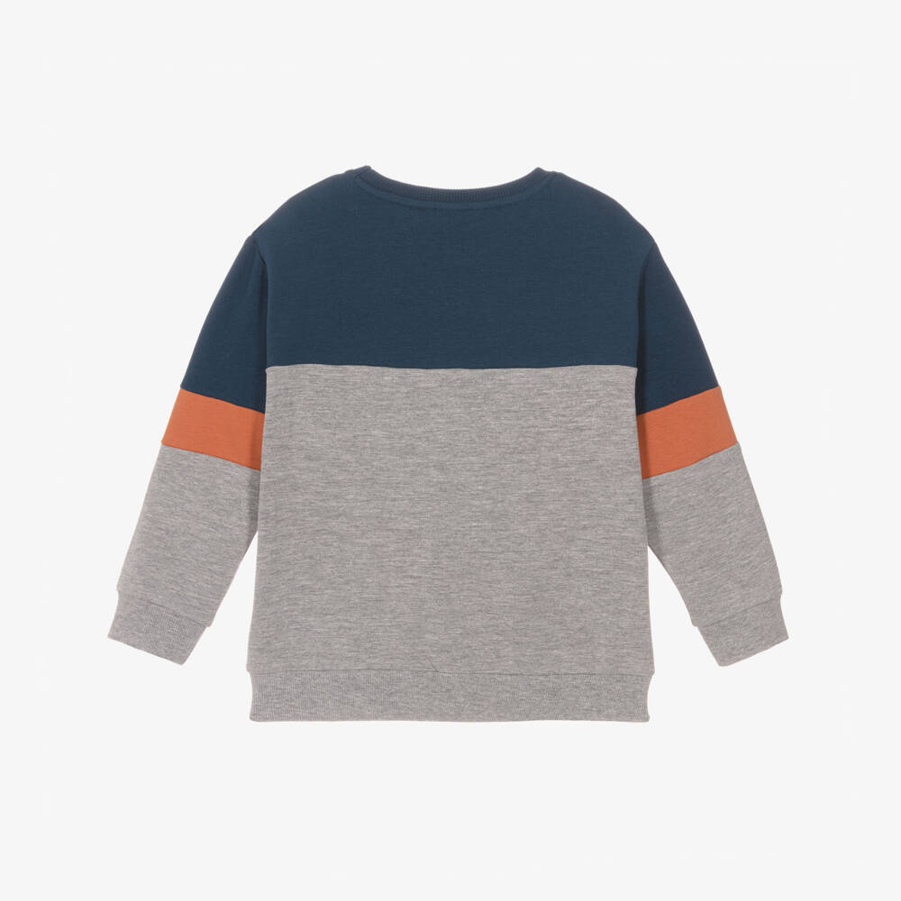 NAME IT-Boys Blue & Grey Marl Colourblock Cotton Sweatshirt | Childrensalon Outlet