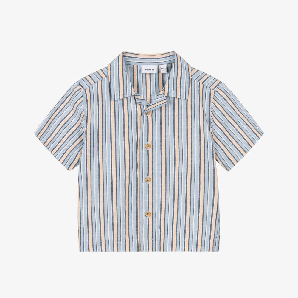 NAME IT-Boys Blue & Orange Striped Cotton Shirt | Childrensalon Outlet