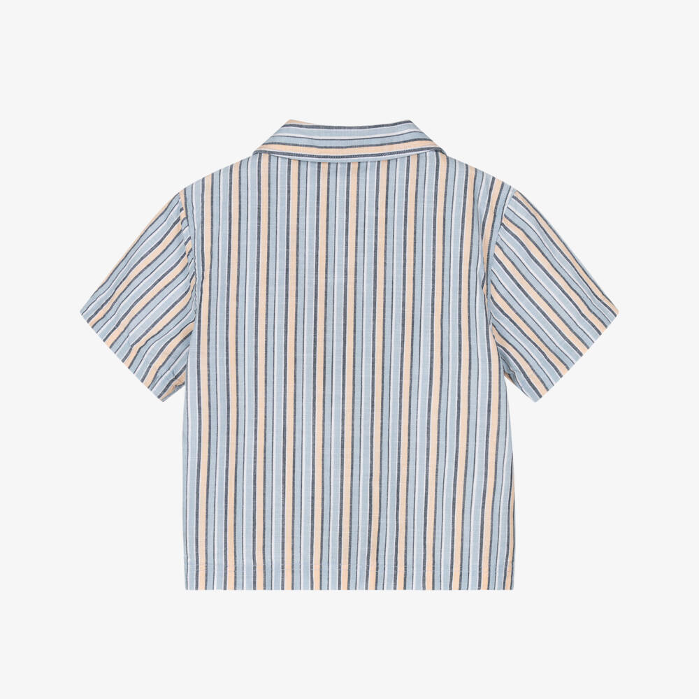 NAME IT-Boys Blue & Orange Striped Cotton Shirt | Childrensalon Outlet