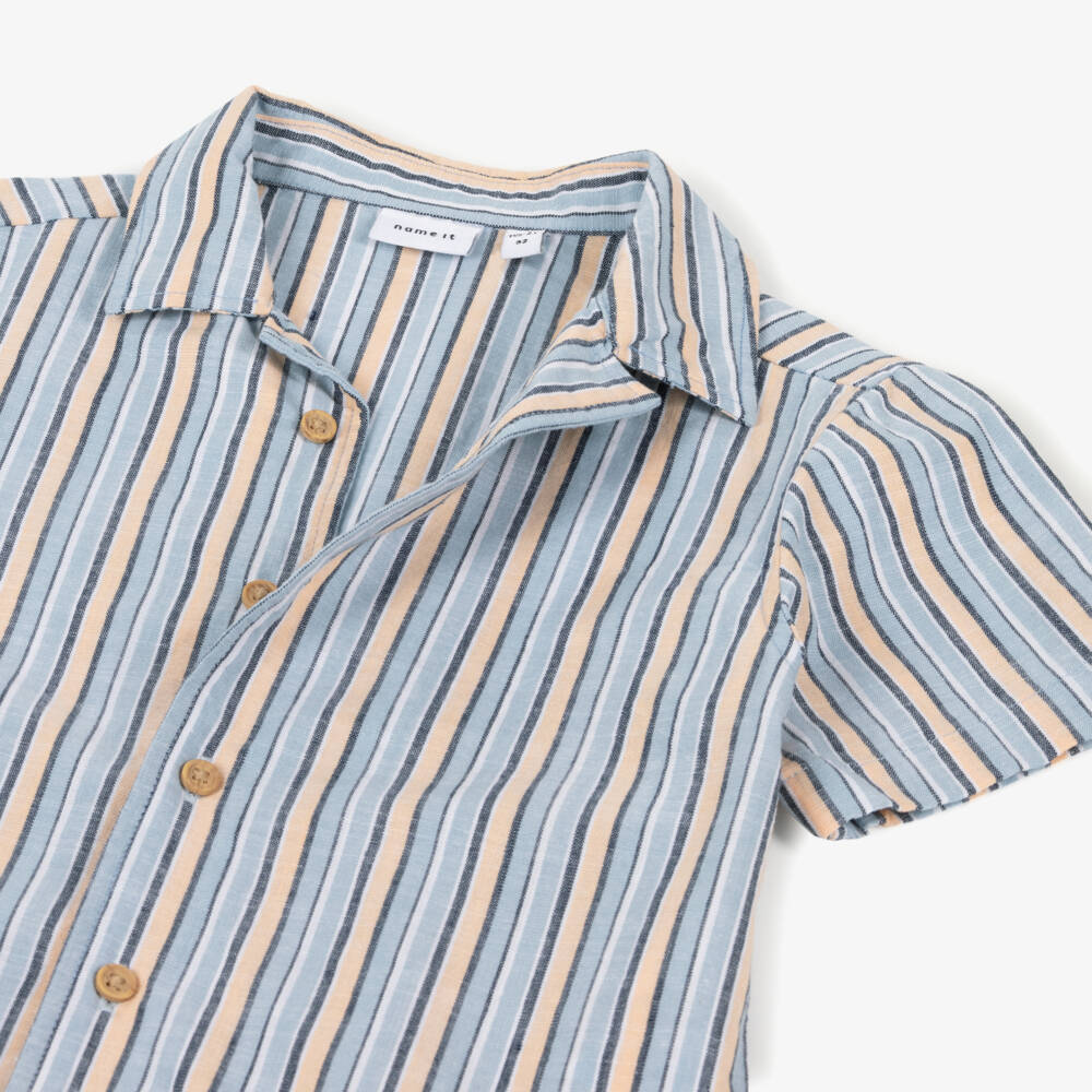 NAME IT-Boys Blue & Orange Striped Cotton Shirt | Childrensalon Outlet