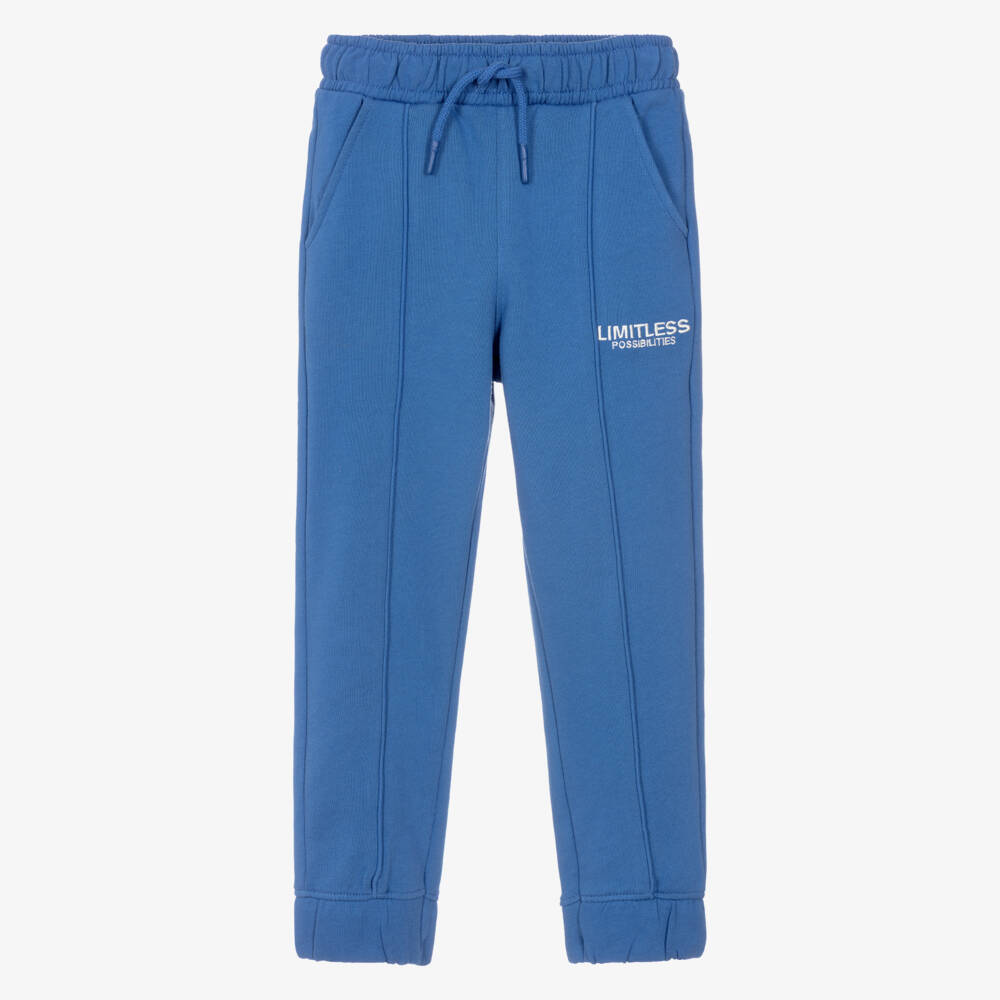 NAME IT-Boys Blue Organic Cotton Slogan Joggers | Childrensalon Outlet
