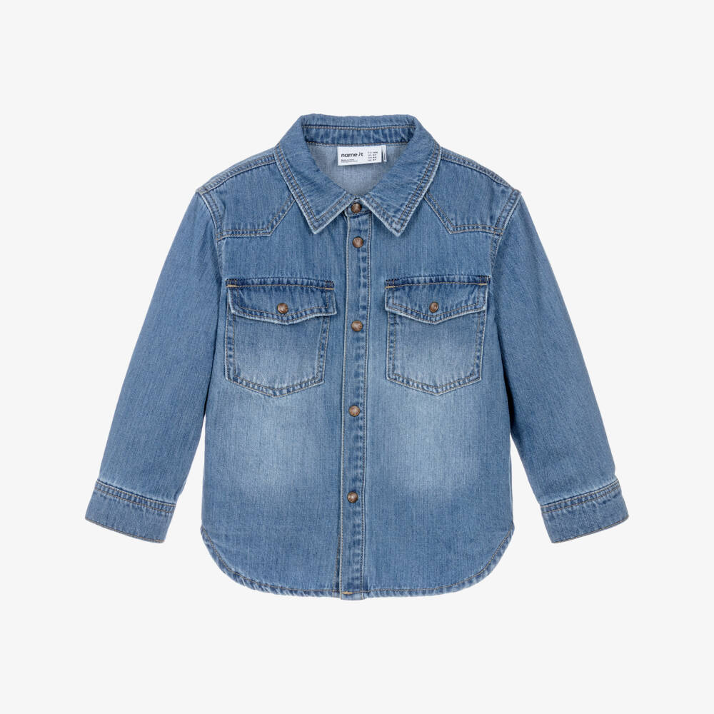 NAME IT-Boys Blue Washed Denim Overshirt | Childrensalon Outlet