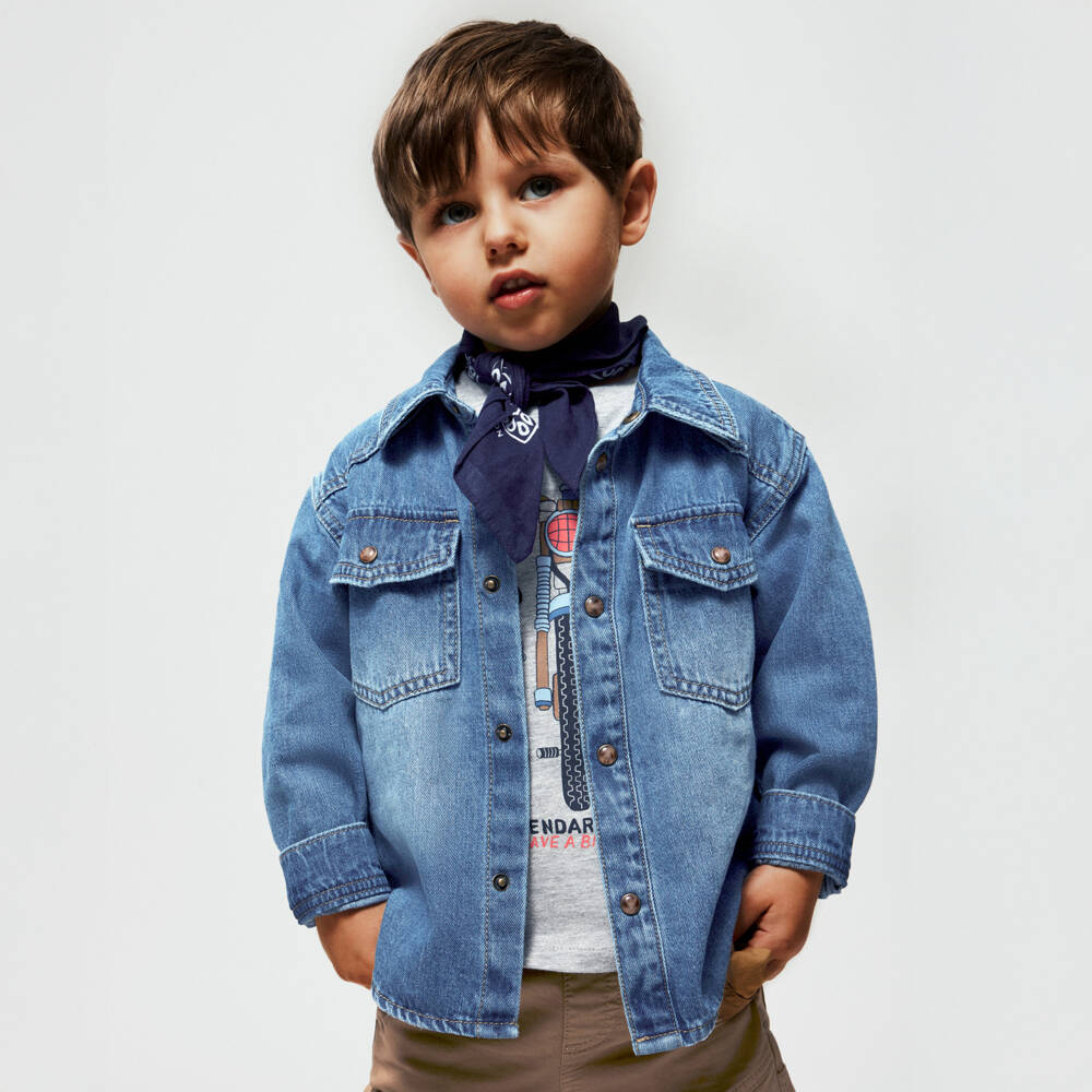 NAME IT-Boys Blue Washed Denim Overshirt | Childrensalon Outlet