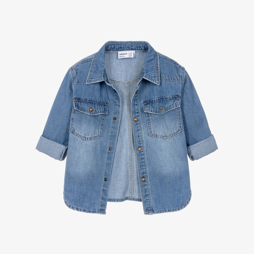 NAME IT-Boys Blue Washed Denim Overshirt | Childrensalon Outlet