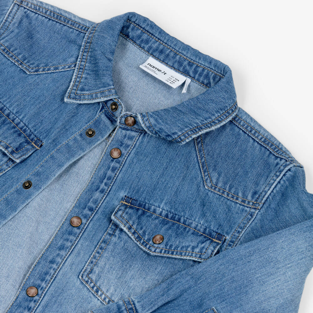 NAME IT-Boys Blue Washed Denim Overshirt | Childrensalon Outlet