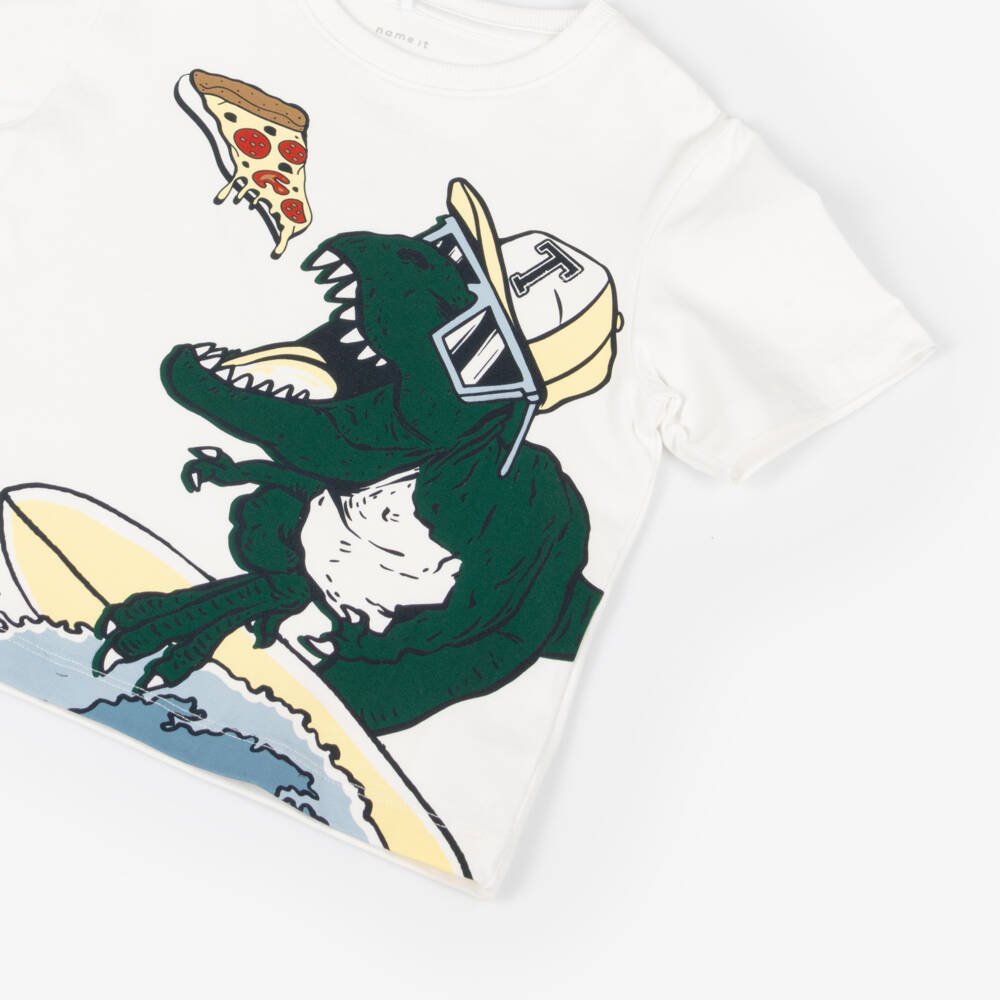 NAME IT-Boys Bright White Dino Tee | Childrensalon Outlet