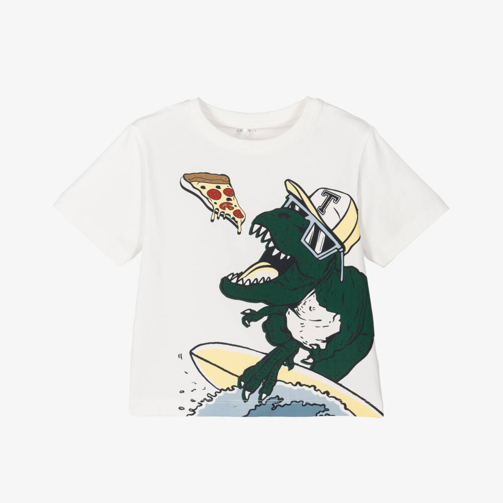 NAME IT-Boys Bright White Dino Tee | Childrensalon Outlet