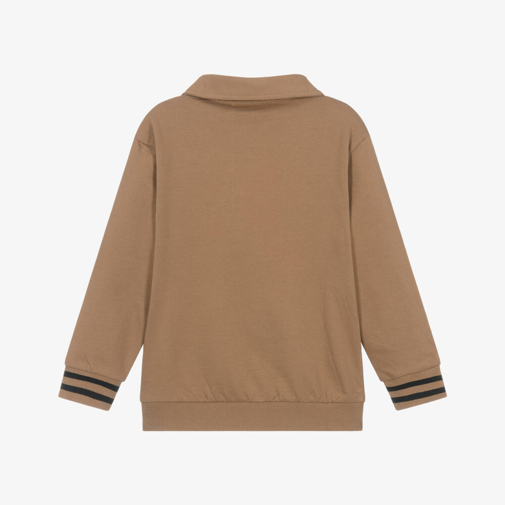 NAME IT-Boys Brown Organic Cotton Quarter Zip Sweatshirt | Childrensalon Outlet