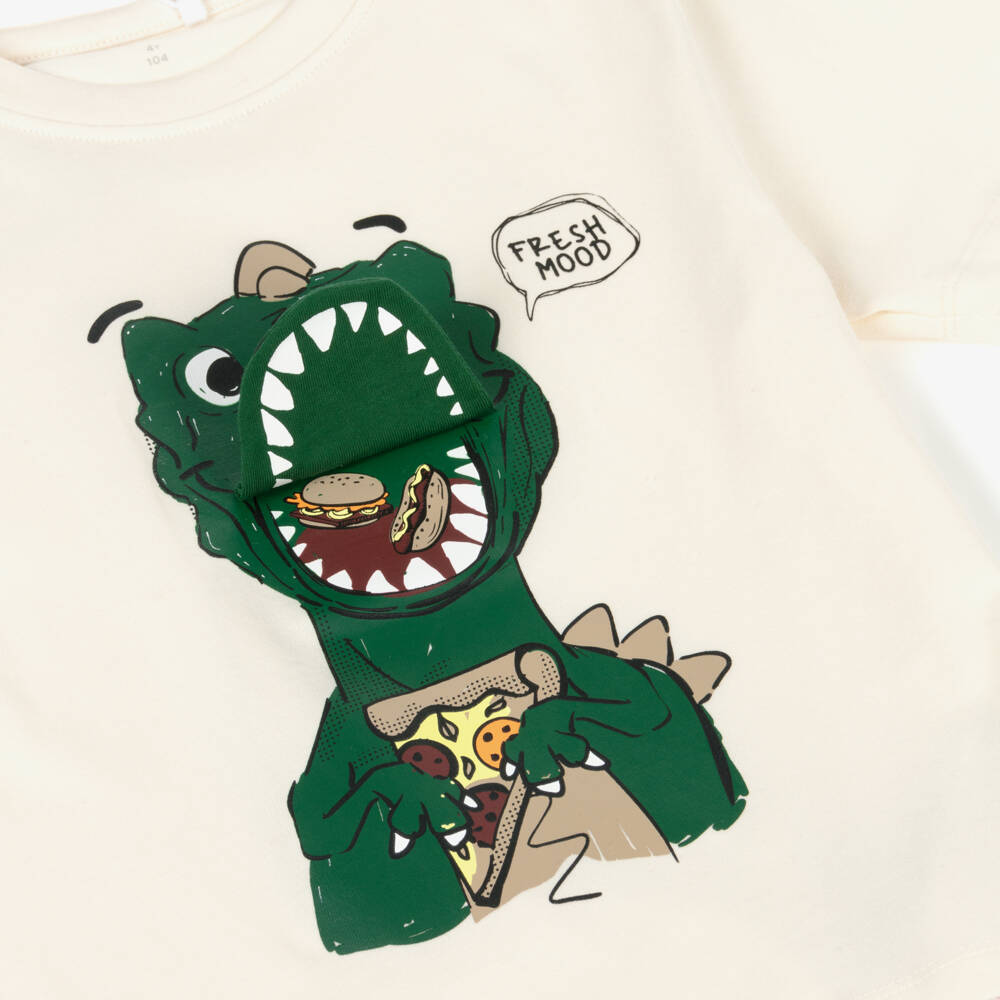 NAME IT-Boys Cream Dino Pizza Tee Delight | Childrensalon Outlet