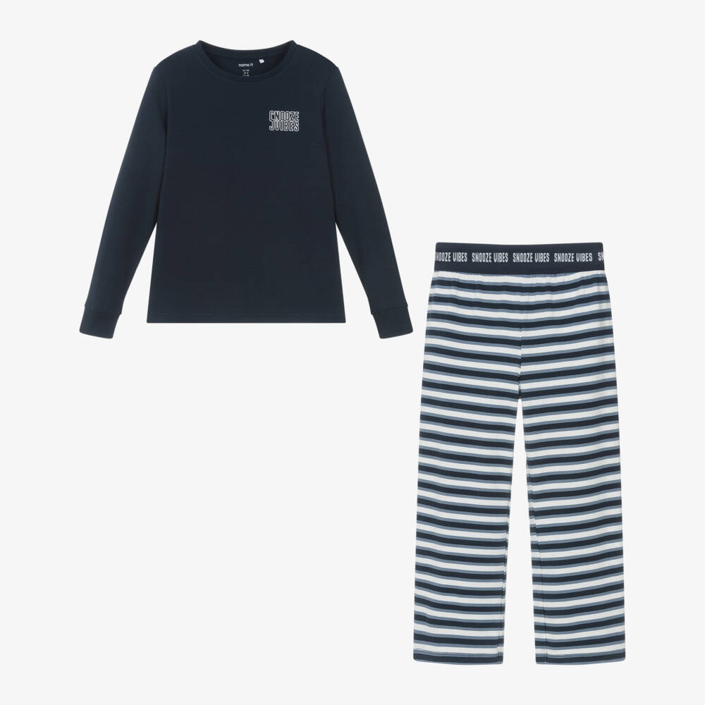 NAME IT-Boys Dark Blue Striped Cotton Pyjamas | Childrensalon Outlet