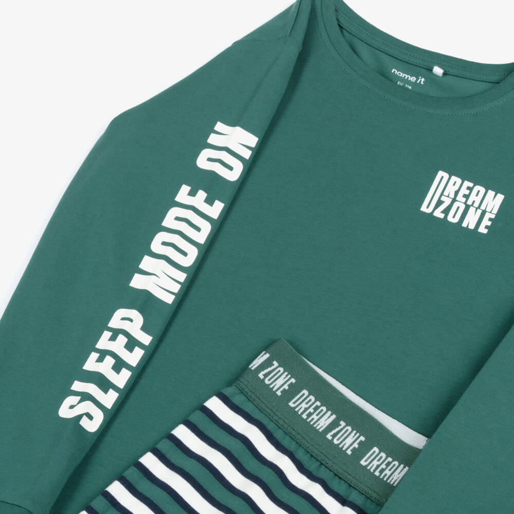 NAME IT-Boys Dark Green Striped Cotton Pyjamas | Childrensalon Outlet